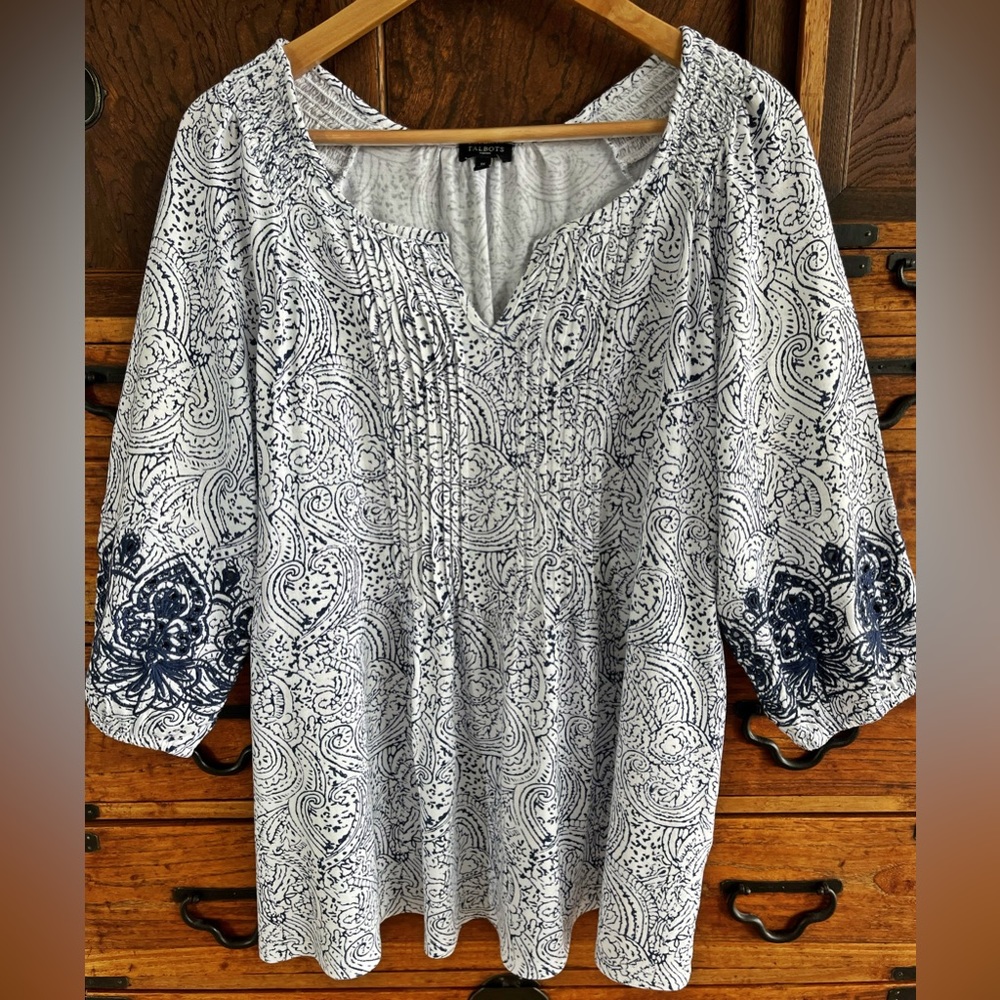 Talbots Peasant Embroidered Tunic Sz 1X